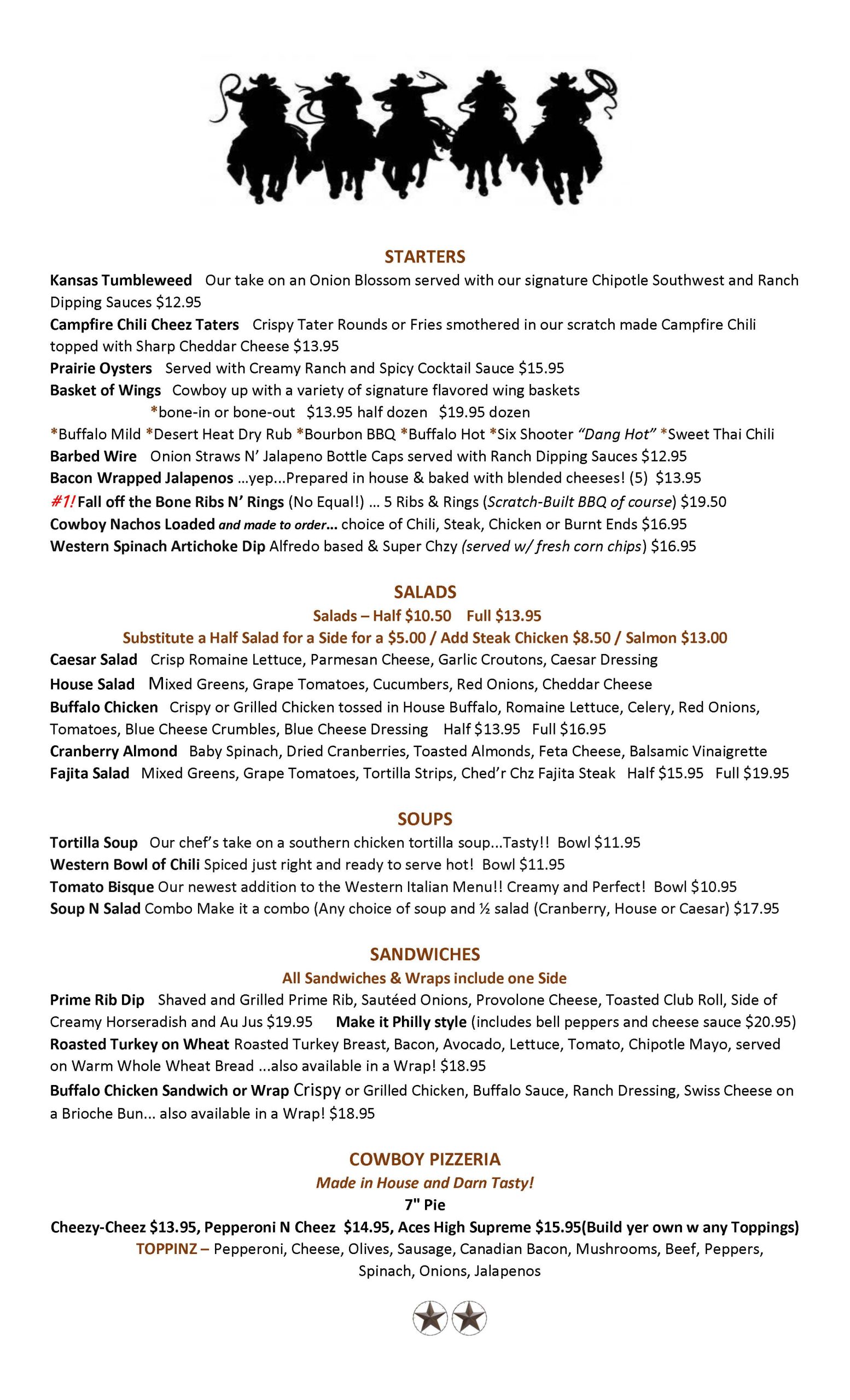 Cowboy Capital Saloon Menu